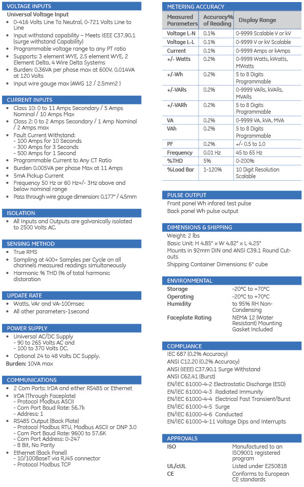 Multilin EPM 6000 Specifications
